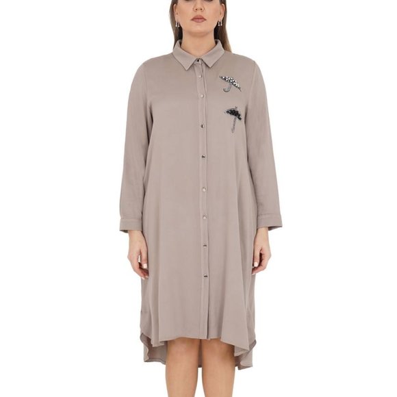 Designer Beige Dress Women Applique L XL Front Buttons MAYA LONGA - Picture 1 of 4